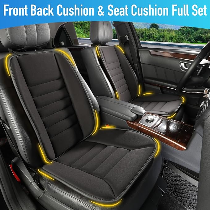 Car Seat Cushion with Back Support Pillow, Comfy Lumbar Support & Seat Cushion, Memory Foam Driving Pillow for Back-Sciatica Pain Relief, Auto Pad Suitable for Car, Truck, SUV - Black