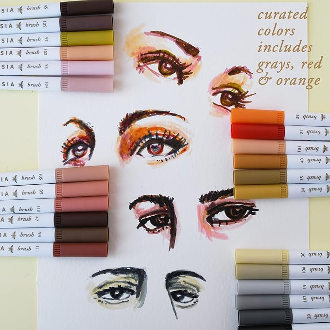 Primrosia 24 Skin Tones Dual Tip Marker Pens, Hair and Portrait Watercolor Sketch Set – Fine and Brush Ends, Art Supplies for Coloring, Sketching and Drawing