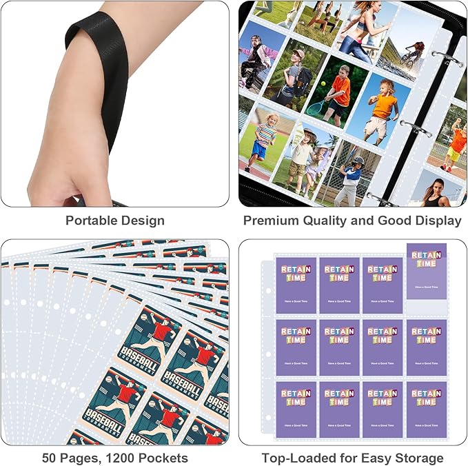 1200 Pockets Trading Card Binder, PU Cover Zipper Card Collection Album, Sturdy Card Folder Holder for MTG, TCG, Game Cards, Sports Cards