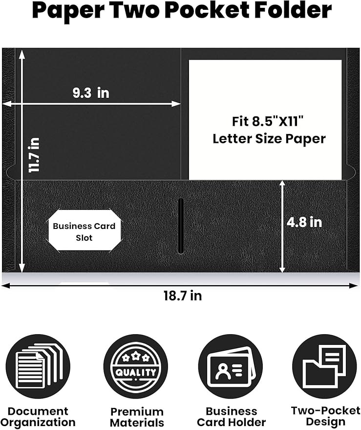 SUNEE Folders with Pockets(25 Pack, Black), 2 Pocket Folders Fit Letter Size Paper, Paper File Folder for School Office Home Bussiness
