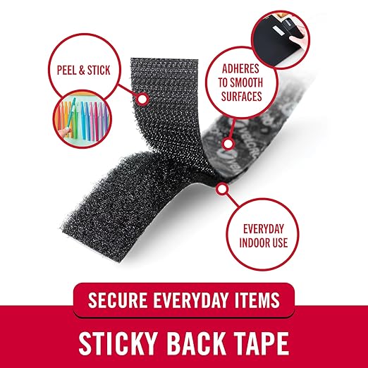 VELCRO Brand - Sticky Back Hook and Loop Fasteners – Peel and Stick Permanent Adhesive Tape Keeps Classrooms, Home, and Offices Organized – Cut-to-Length Roll | 18in x 3/4in Tape | Black