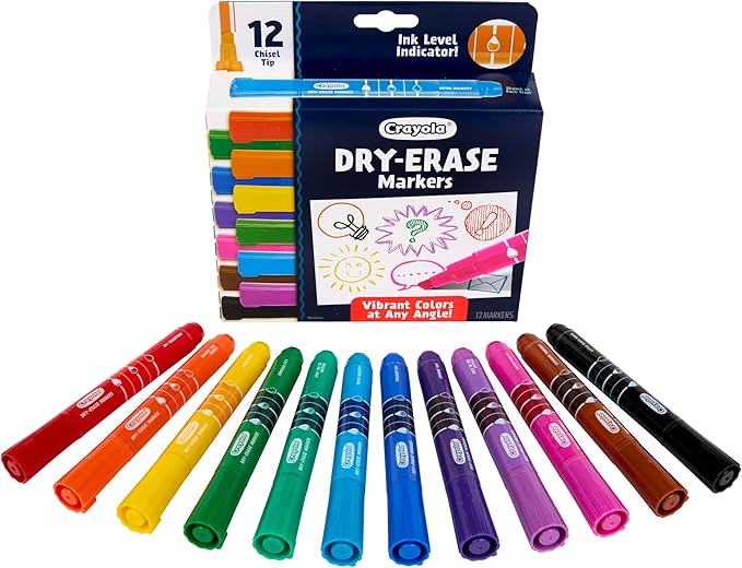 Crayola Take Note Dry Erase Markers for School (12ct) Essential Easter Basket Stuffers, Chisel Tip Whiteboard Markers, Spring Craft Supplies for Teachers, Low Odor