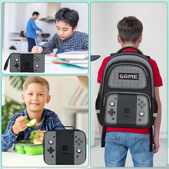 Kids Backpack For Boys，Gamer Boys Backpack For Children Teens Elementary Middle School, 17″ Students Bookbag