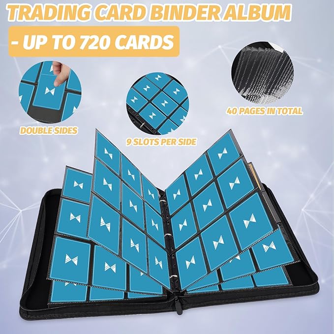 720 Card Binder, Premium Trading Card Binder, 9 Pocket Double Sided Pocket PU Card Collection Binder, Collector Card Album, Card Folder for MTG, TCG, Sports Cards, Game Cards (Yellow)