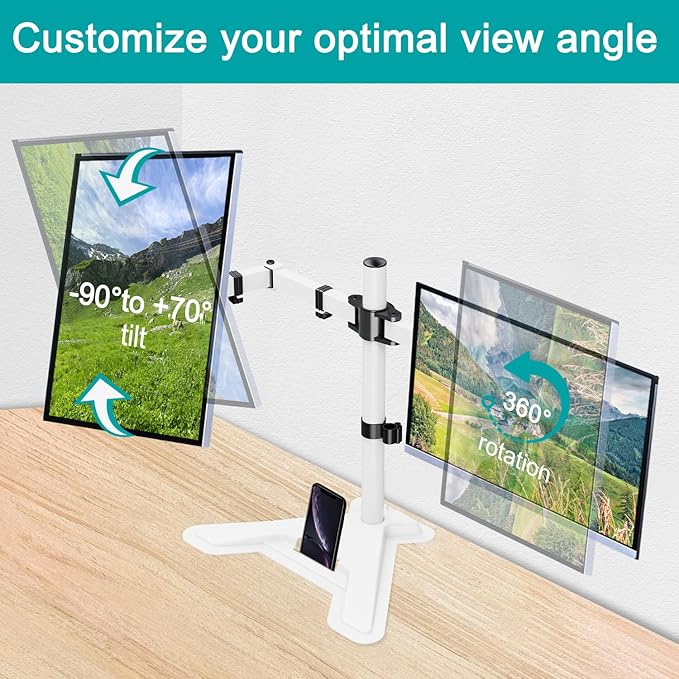 MOUNT PRO Dual Monitor Stand, Free-Standing Full Motion Monitor Desk Mount Fits 2 Screens up to 27 inches,17.6lbs with Height Adjustable, Swivel, Tilt, Rotation, VESA 75x75 100x100,White