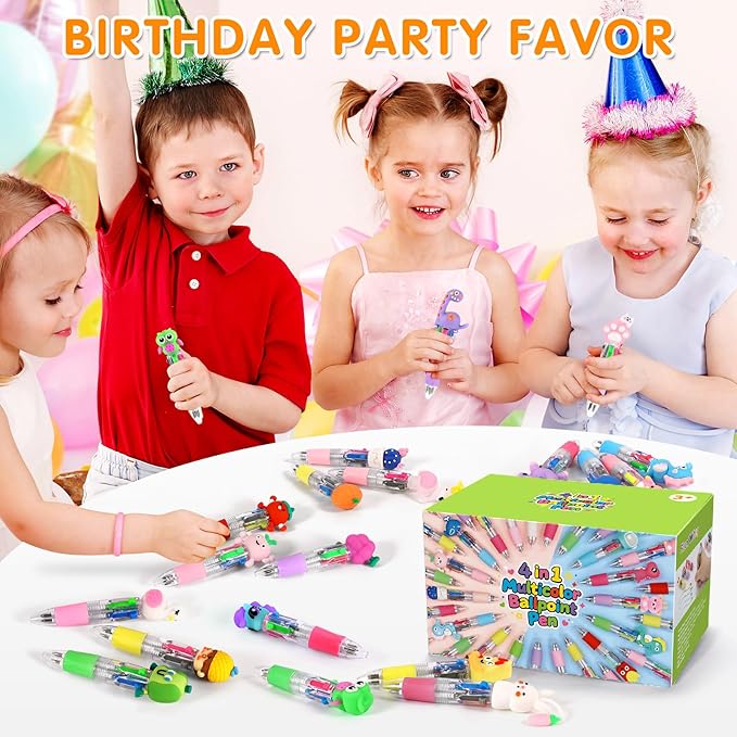 arscniek 100Pcs Multicolor Pen in One, 4-in-1 0.5mm Fine Point Cute Pens, Fun Kawaii Ballpoint Pen for Children's Party Favors, Classroom Prizes, Teacher School Supplies, Bulk Gifts for Students