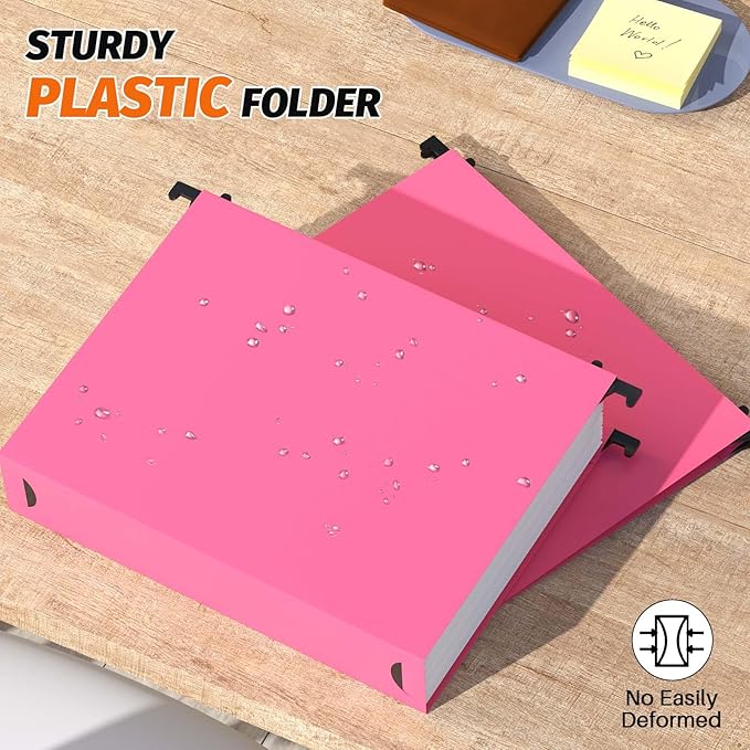 Extra Capacity Plastic Hanging File Folders,12 Pack Reinforced Hang Folders,Heavy Duty 2 Inch Expansion,Plastic Filing Cabinet Folders,Letter Size,Designed for Bulk Files, Medical Charts,Pink