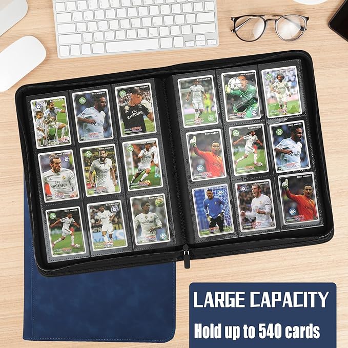 9 Pocket Card Binder,540 Pocket Trading Card Binders,Loading Pocket Collectible Card Album for MTG, TCG, Sport Card, Game Cards Navy Blue