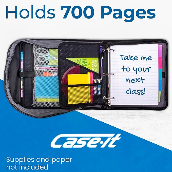 Case-it The Dual 2.0 2-in-1 Zipper Binder | Two 2-Inch D-Rings, 700 Sheet Capacity, 5-Subject Expanding File Folder, Multiple Pockets & Storage Organizer, Shoulder Strap | Dual-301 Deep Purple