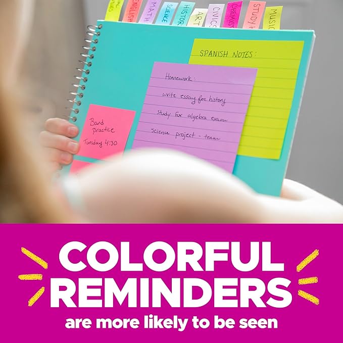 Post-it Notes, 1 3/8 in x 1 7/8 in, 24 Sticky Note Pads, 100 Sheets per Pad, Beachside Café Collection, New Year Organization or Second Semester School Supplies