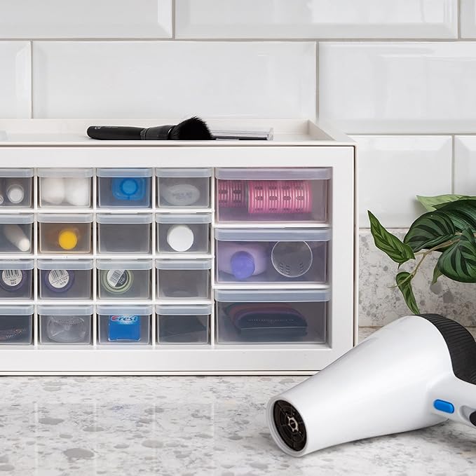 IRIS USA Plastic Drawer Storage Organizer, 26-Drawer Teacher Toolbox Bead Small Parts Organizer Cabinet for Hardware Crafts Nuts Bolts Tools Sticker Home Business Scrapbook Art Hobby Garage - White