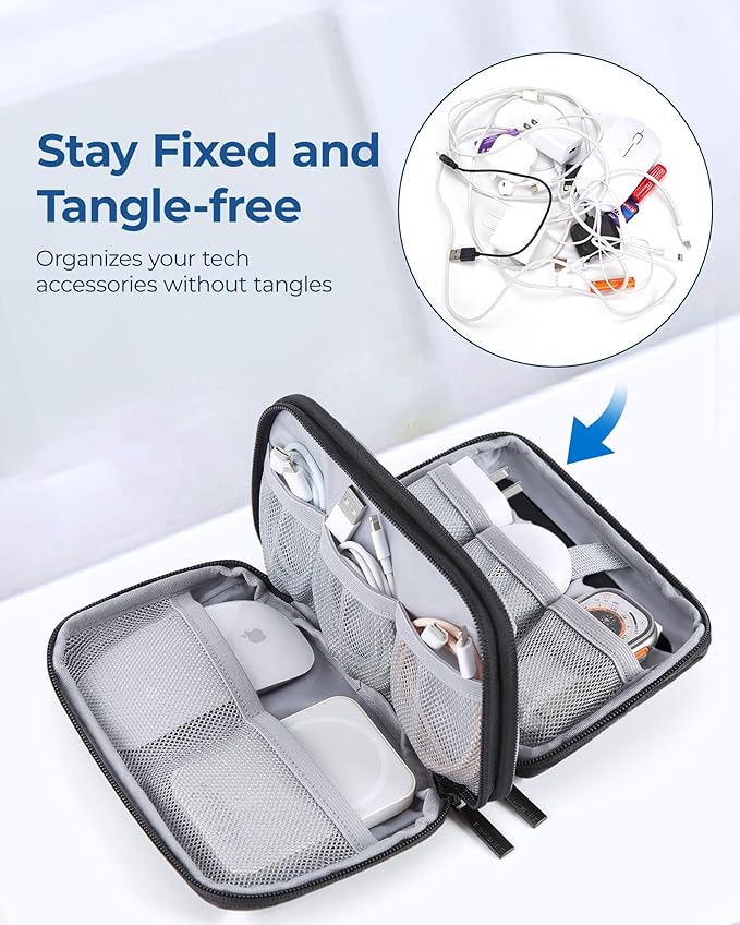 BAGSMART Electronics Organizer Travel Case, Cable Charger Cord Tech Organizer Pouch for Phone Charger Accessories, Grey