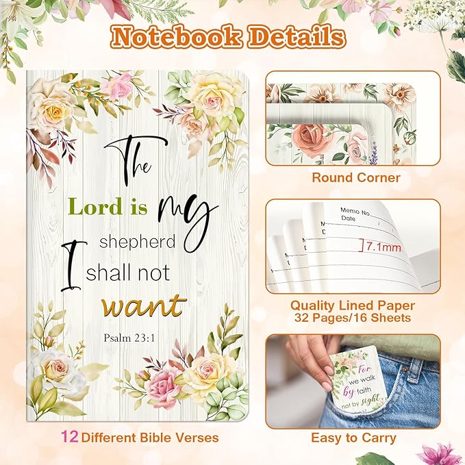 36 Pcs Christian Bulk Gifts for Women Include 12 Mini Bible Verse Notepads, 12 Scripture Ballpoint Pens & 12 Magnetic Cross Bookmarks, Cute Religious Notebooks Gifts Prizes Party Favors, 3.5"x5.5"
