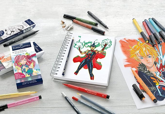 Faber-Castell Pitt Artist Pen Mangaka Wallet - 6 India Ink Manga Illustration Artist Markers (Black & Grey)
