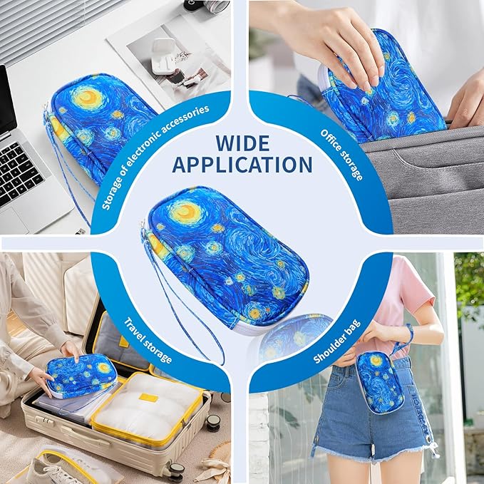 Electronics Organizer Travel Case, Cable Organizer Travel Essentials Tech Pouch,Suitable for Charger, Cable, Phone，Flash Drive,Starry Sky