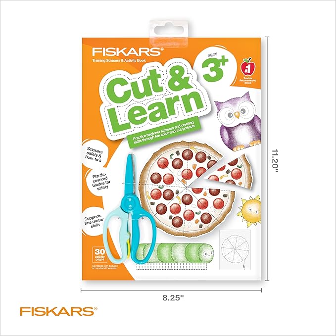 Fiskars Cut & Learn Kids Activity Book and Training Scissors - Gifts for Kids - Ages 3+