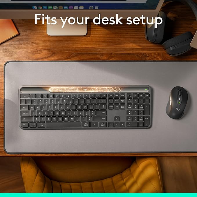 Logitech Signature Slim Solar+ Wireless Bluetooth Keyboard K980, Solar and Artificial Light Powered, Up to 10 Years Battery Life, Customizable Keys - Graphite