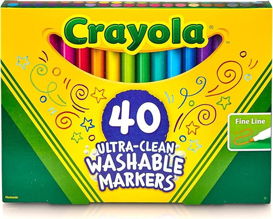 Crayola Ultra Clean Fine Line Washable Markers (40ct), Colored Markers for Kids, Fine Tip, Coloring Book Art Supplies, Gifts for Kids, Ages 3, 4, 5