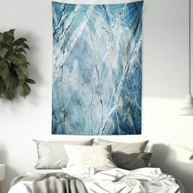 Ambesonne Marble Print Tapestry, Exquisite Granite Stone Architecture Floor Nature Faded Rock Picture, Fabric Wall Hanging Decor for Bedroom Living Room Dorm, 23" X 28", Pale Blue Grey