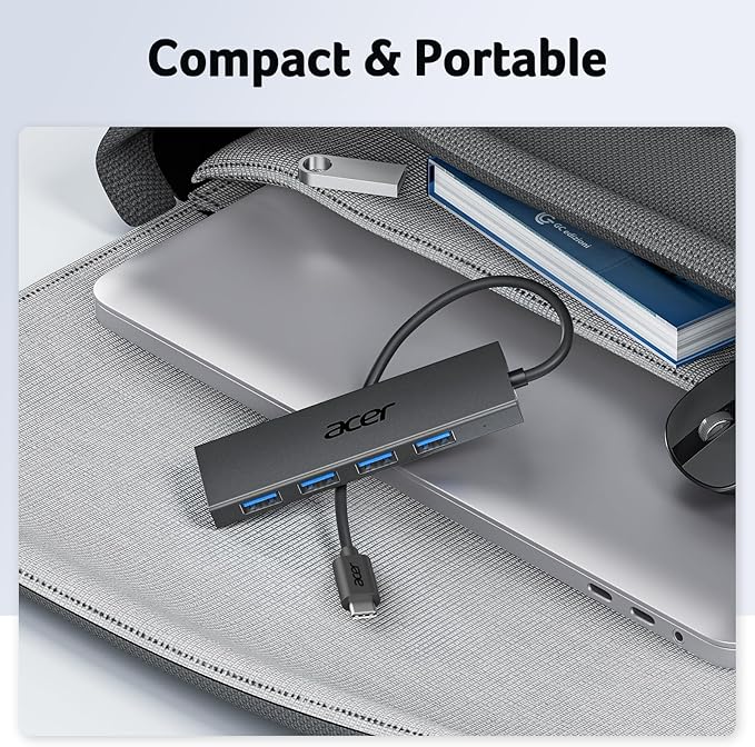 Acer USB C Hub 4 Ports, Multiple USB 3.0 Hub, USBC Splitter for Laptop with TypeC Power Port, Extender for Type C Port Laptop, PC, Desktop and More (USB-C, 0.7ft)