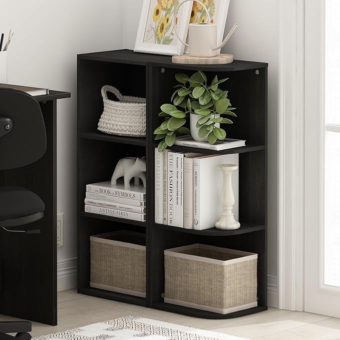 Furinno PASIR Book Shelf, 3-Tier Corner Bookshelf, Open Shelves Bookcase 9.3 x 12 x 31.5, for Living Room, Bedroom, Home Office, Blackwood