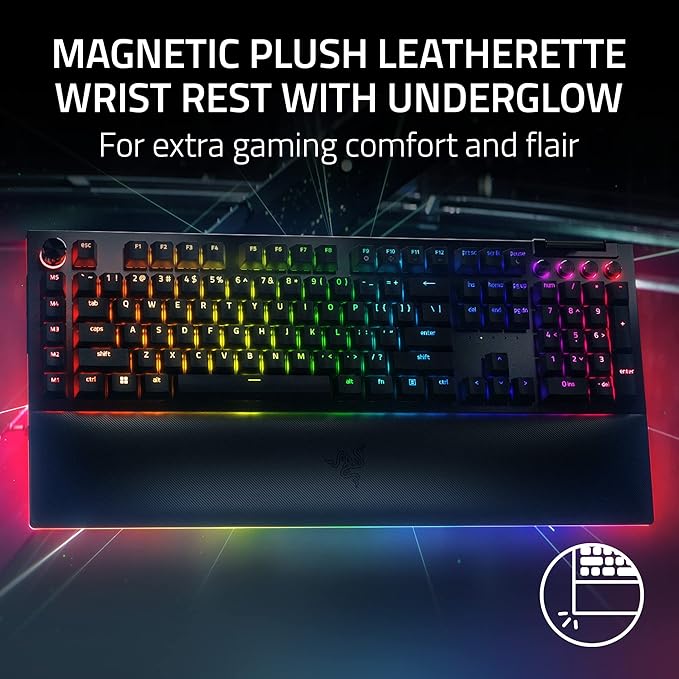 Razer BlackWidow V4 Pro Wired Mechanical Gaming Keyboard: Green Switches Tactile & Clicky - Doubleshot ABS Keycaps - Command Dial - Chroma RGB - Magnetic Wrist Rest - Snap Tap (Renewed)