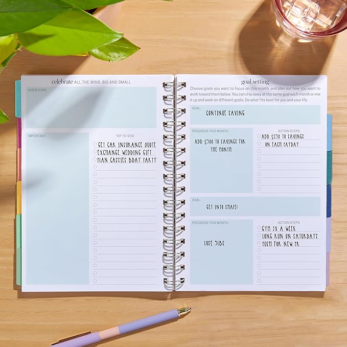 Inspired by Erin Condren A5 Undated Planner, Spiral Bound Daily & Weekly Planner with Monthly Tabs, Portable Organizer for Productivity, Goal Setting, Includes Sticker Sheets, Green Leaves Design