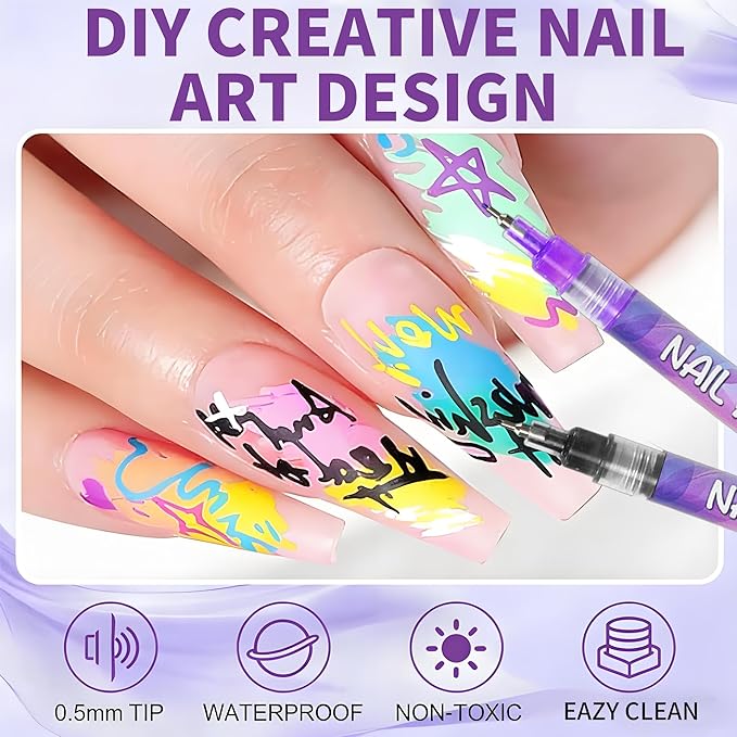 12 Colors Nails Art Pens Set,Upgraded 3D Nails Art Markers for Gel Nails,DIY Nails Art Marker Drawing Painting Liner Pen,Nails Art Nail DIY Decoration for Kids (C-3 Set)
