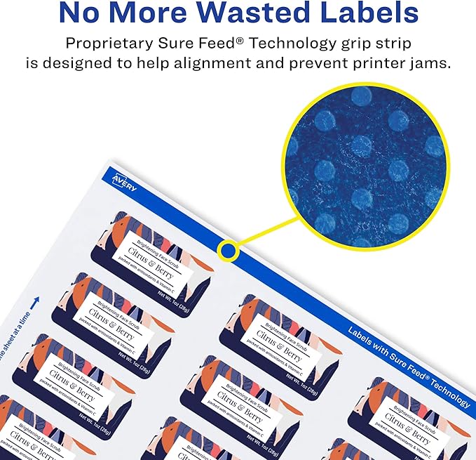 Avery Glossy White Rectangle Labels, Sure Feed Technology, 1-1/4" x 2-3/8", 900 Glossy White Labels, Print-to-The-Edge, Permanent Adhesive, Laser/Inkjet Printable