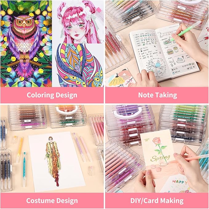 Gel Pens For Coloring, 45 Pack Colored Pens for Black Paper & White Paper, 0.6MM Fine Point Pens for Coloring, Writing, Drawing, Journaling, Note Taking, Office, Home