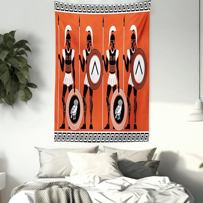 Ambesonne Retro Tapestry, Historical in Greece Theme Cultures, Fabric Wall Hanging Decor for Bedroom Living Room Dorm, 23" X 28", Orange Black White