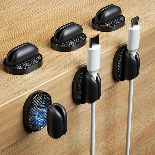 6 Pack Puretor Cord Organizer Holders - Strong Adhesive & Magnetic Desk Cable Management, Effortlessly Organize Phone Charging Cords for Home, Office, Car, Desk & Nightstand