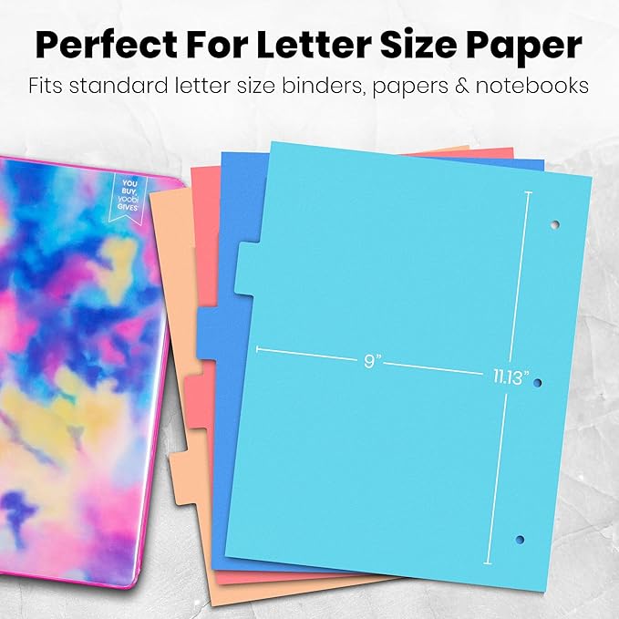 Yoobi 8 Tab Binder Dividers, 3 Hole Punch Divider Set for 3 Ring Binders, Pack of 4 Multicolor Loose Leaf Dividers, Includes Sticky Labels for Blank Tabs, Office or School Supplies, Binder Organizer