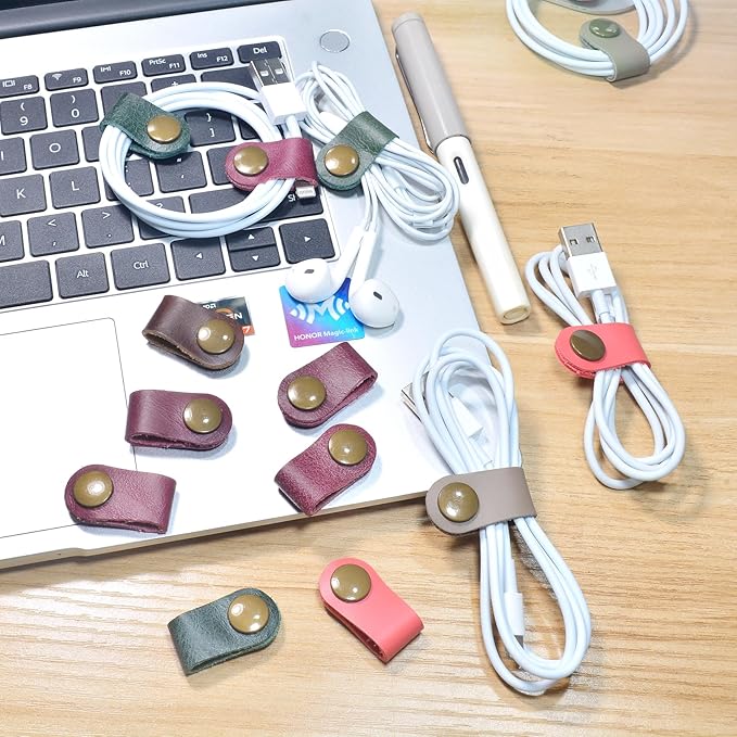 CAILLU Cord Organizer,Cord Keeper,Cable Organizer USB Holder,Cable Management,Cable Straps,Earbud case,wrap Headset Winder,Phone Earphone Clips Ties (Rose red Cord Organizer)