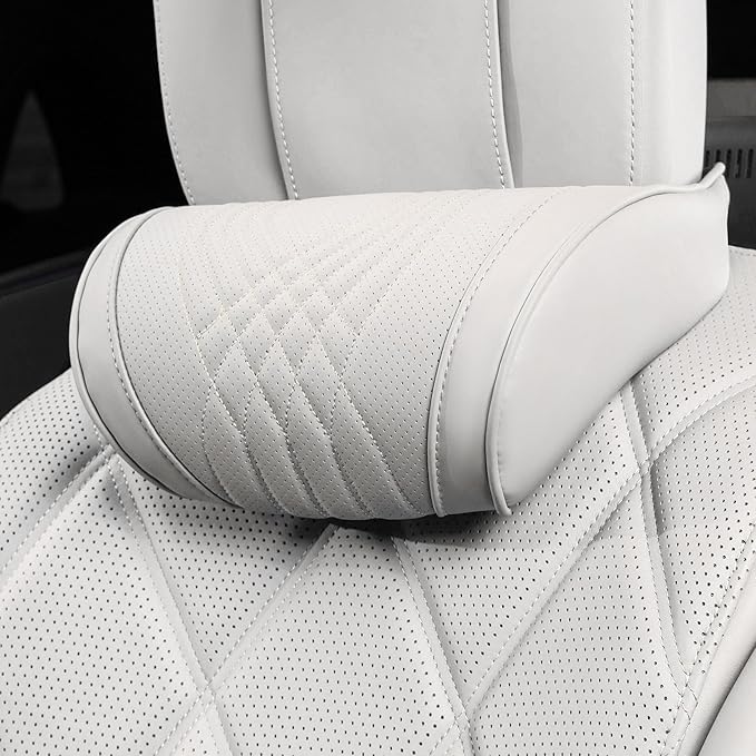 Car Headrest Memory Foam Neck Pillow for Driving with Leather Cover Soft Comfortable Seat Head Pillow Cushion for Most Cars SUV Sedan Home Office Off-White (Beige) (1PC)