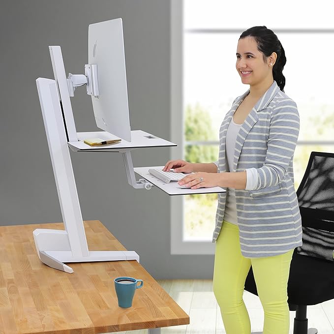 Ergotron – WorkFit-S LD Single Monitor Standing Desk Converter, Sit-Stand Workstation for Tabletops – 6 to 16 lbs, White