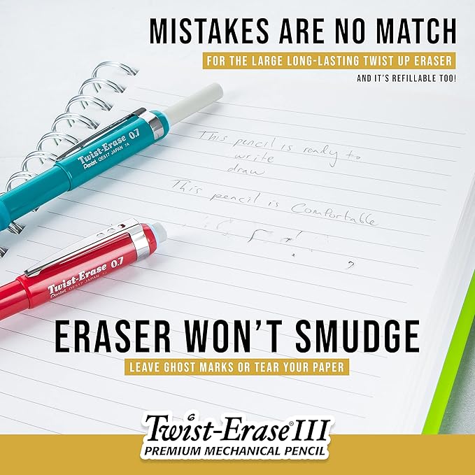 Pentel Twist-Erase III Mechanical Pencil, (0.5mm), Black Barrel, 12 Pack (QE515A)
