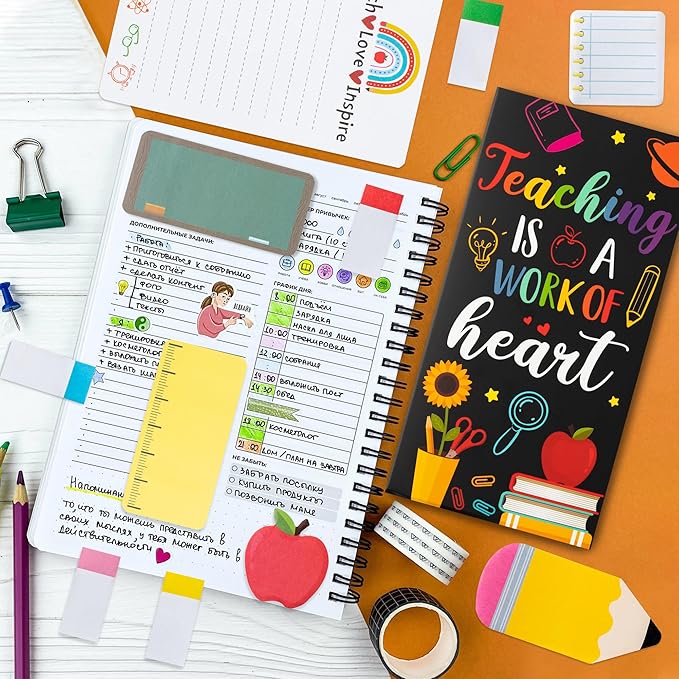 Xqumoi Teaching is A Work of Heart Sticky Notes Set 550 Sheets Pencil Apple Shape Self-Stick Note Pads Teacher Appreciation Gift Writing Memo Pads Page Marker Back to School Office Supplies (Black)