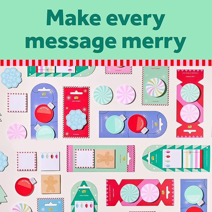 Post-it Jingle Sticky Notes, Christmas Gift Set, Assorted Sizes, 5 Holiday Themed Cute Sticky Note Pads
