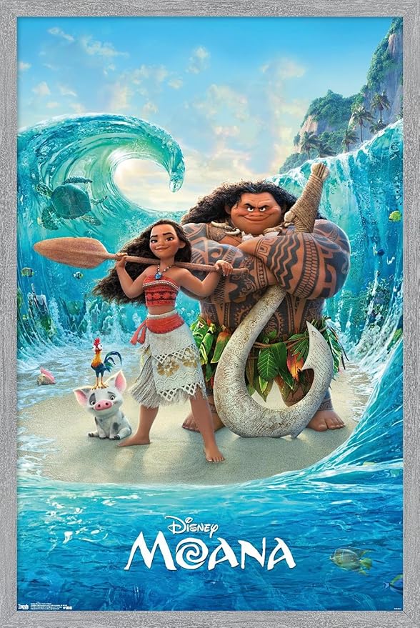 Disney Moana - Ocean Floor Wall Poster, 34L" x 22.4W", Gray Framed Version