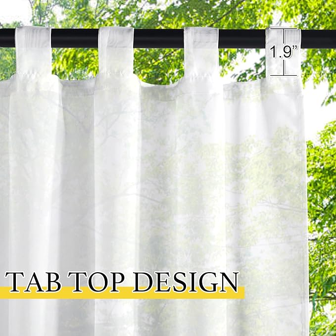 NICETOWN 2 Panels Sheer Outdoor Patio Curtains Waterproof, Tab Top Lightweight Elegant Indoor Outdoor Sheer Voile Drapes Airy with Light Filtering for Yard/Gazebo, W54 x L96 inch, White