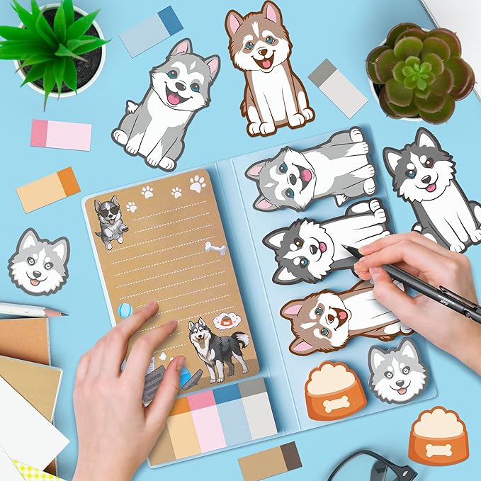 Xqumoi I Just Really Like Siberian Husky Sticky Notes Set, 550 Sheets, Cute Husky Self-Stick Notes Pads Animal Divider Tabs Bundle Writing Memo Pads Page Marker Back to School Office Supplies Gift