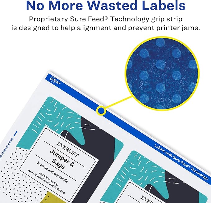 Avery Glossy White Rectangle Labels, Sure Feed Technology, 5" x 3.5", 400 Glossy White Labels, Permanent Adhesive, Laser/Inkjet Printable