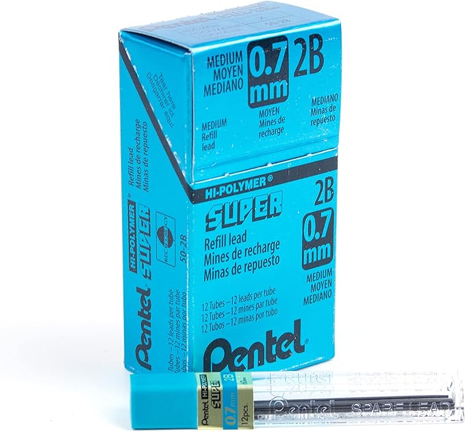 Pentel Super Hi-Polymer Lead Refill, 0.7mm Medium, 2B, 144 Pieces of Lead (50-2B)
