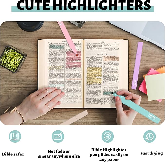 Highlighters, Aesthetic Cute Pastel Highlighters Set, 10 pcs, Chisel Tip, No Bleed Bible Highlighter Assorted Colors, Back to School Supplies
