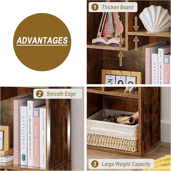 VECELO Small Bookshelf, 3 Cube Shelf, Fits Tallest Hardcovers, Horizontal Available, Short Bookcase for Small Spaces, Brown