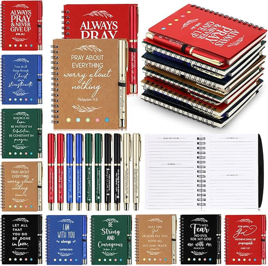 Spakon 20 Set Christian Gifts Bulk Easter Mother's Day Church Sticky Note Spiral Notebook Bible Verse Ballpoint Pen Prayer Journal Religious Scripture Notepad Sunday School Teacher Party Favors