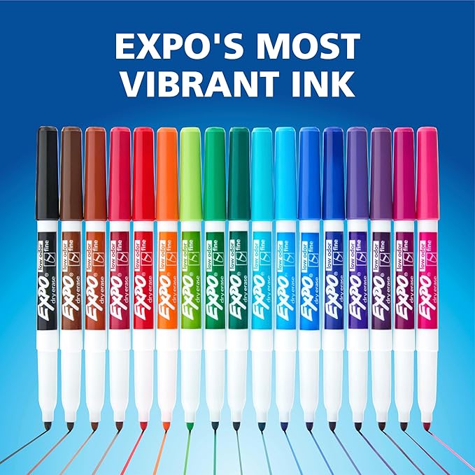 EXPO Dry Erase Markers, Low Odor Ink, Black, Fine Tip, 40 Count - Whiteboard, Calendar, Organization, Essential Supplies for Office, School, Classroom, Teachers