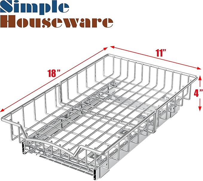Simple Houseware Under Cabinet Pull Out Sliding Shelf Drawer Organizer, 18" D x 11" W