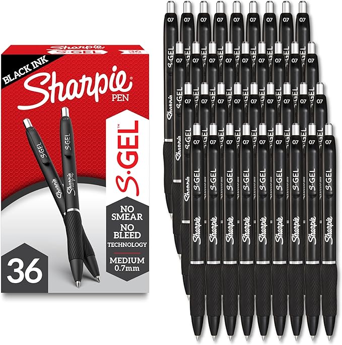 Sharpie S-Gel Gel Pens Drawing Pens Gel Ink For Journaling Writing Coloring Medium Point (0.7Mm) Black Ink Pen 36 Count